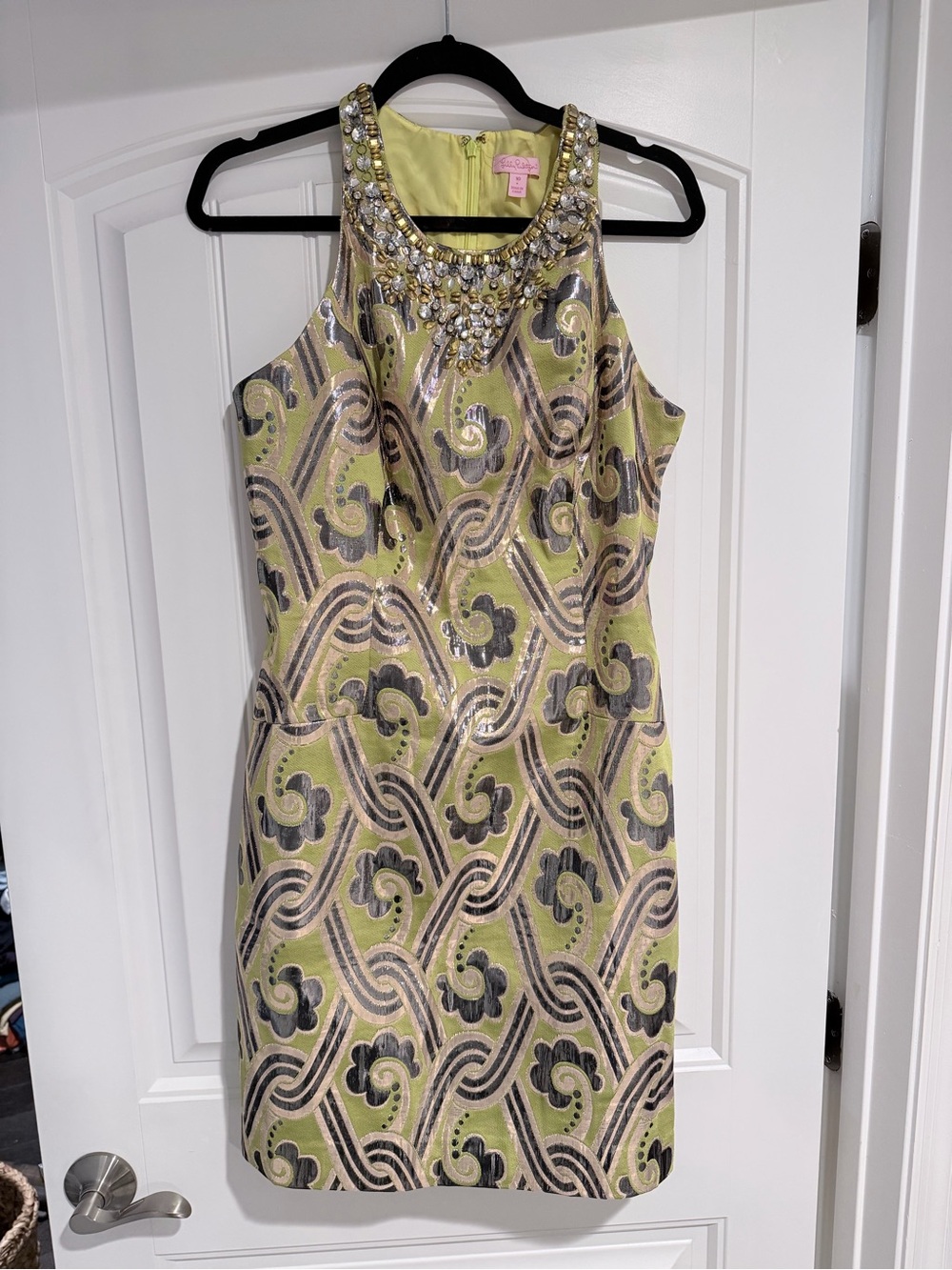 Lilly Pulitzer Lime and Silver Jeweled Neck Sheath Dress